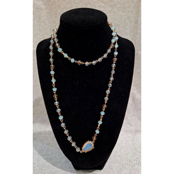 EUC Banana Republic Gold-Tone Necklace With Blue Beads & Teardrop Pendant - Picture 1 of 8